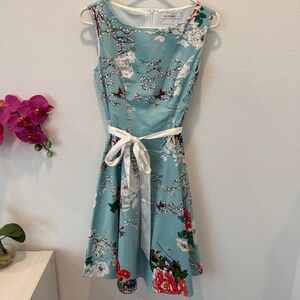 GARDENWEED Women’s Sleeveless fit & flare Party Dress, Aqua Floral Print Size M